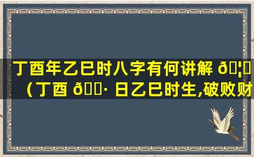 丁酉年乙巳时八字有何讲解 🦉 （丁酉 🕷 日乙巳时生,破败财神而生倒食）